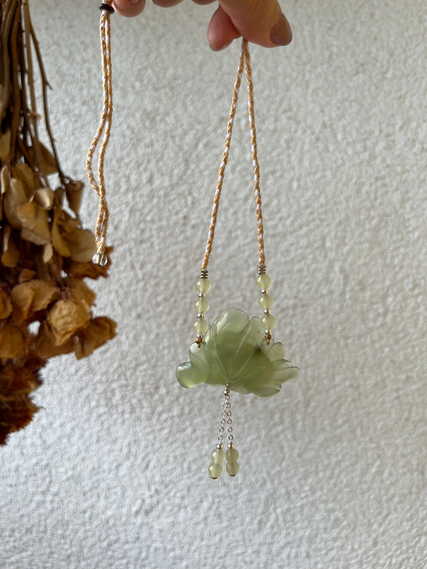 Hand Carved Light Green Xiu Jade Peony