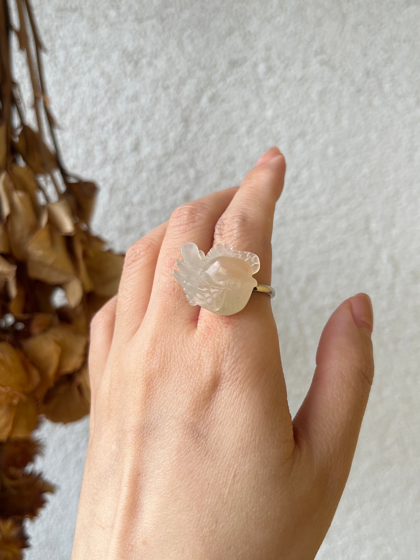 Hand Carved Xiu Jade Magpie Rings