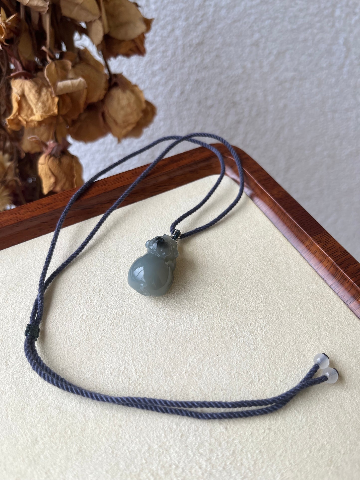 Hand Carved Gray Qinghua Hetian Jade Pig Pendant | 和田青花小猪