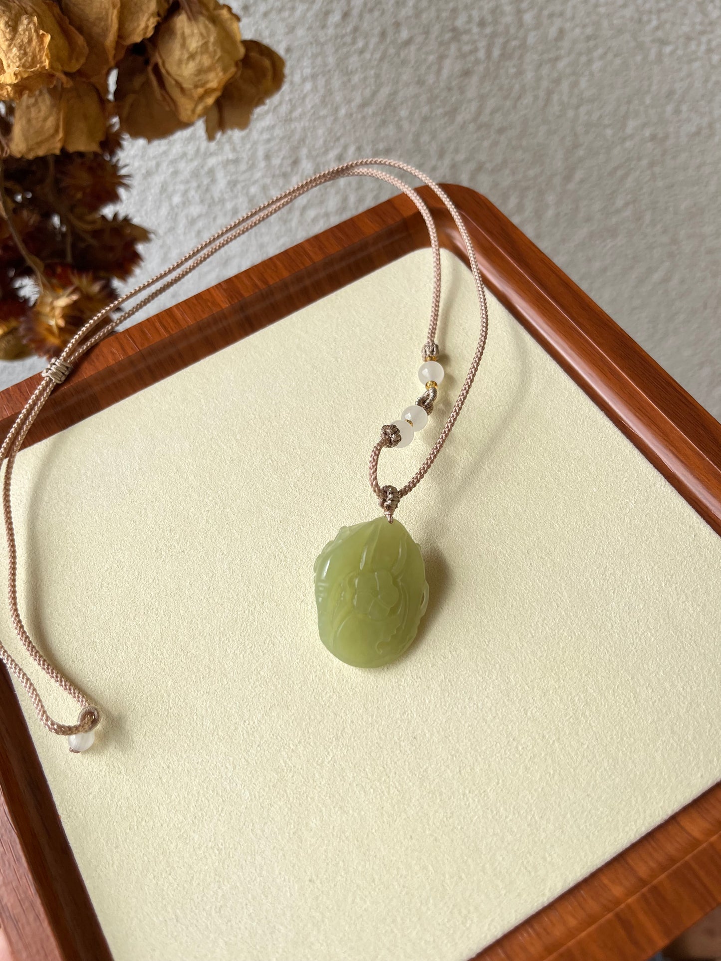 Hand Carved Yellow Hetian Jade  ‘Happiness at the Brows’ Magpie & Plum Blossom | 和田黄口喜上眉梢