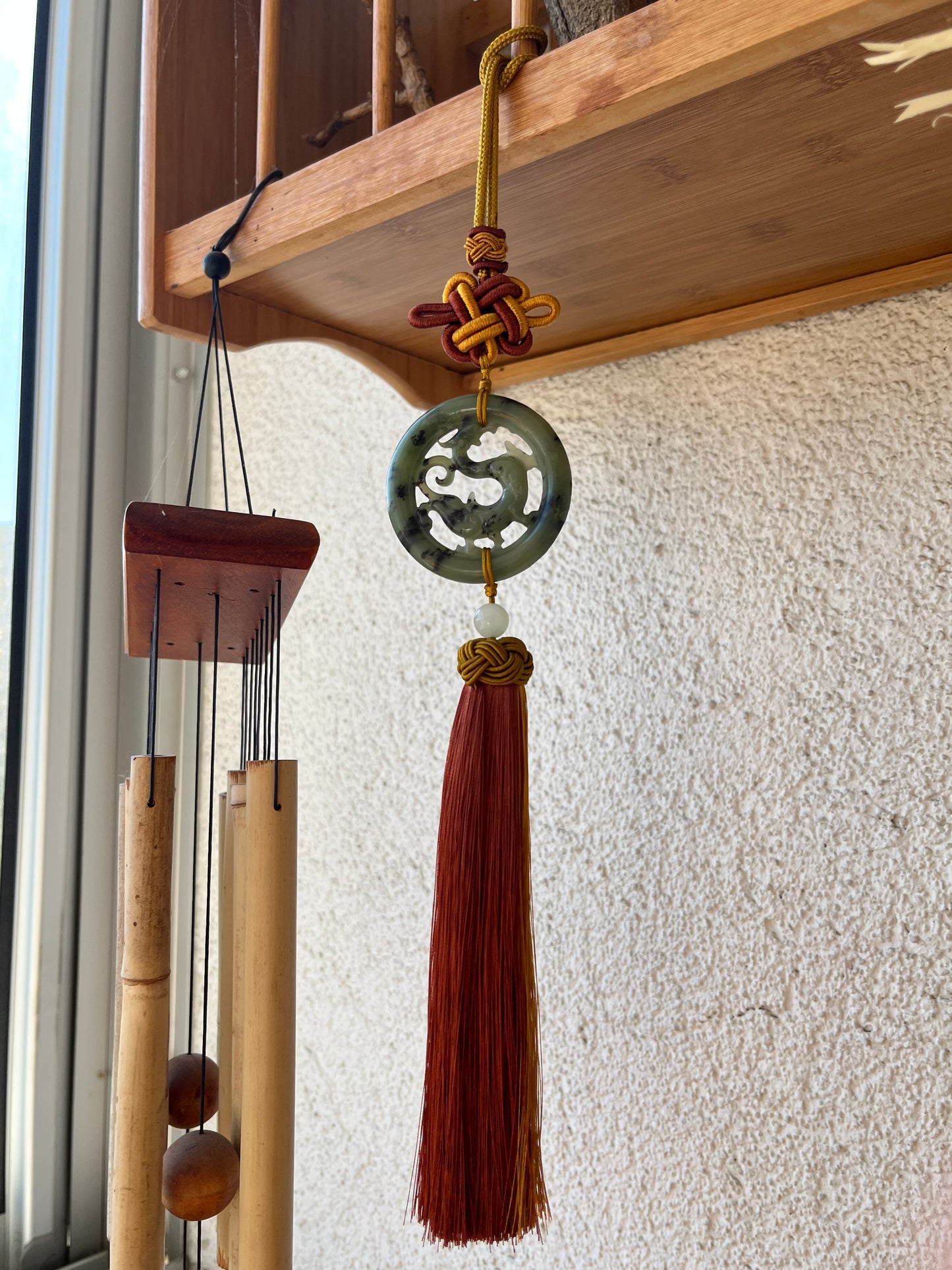 Carved Hetian Jade Chi Dragon Car Hanging,  和田青花螭龙车挂