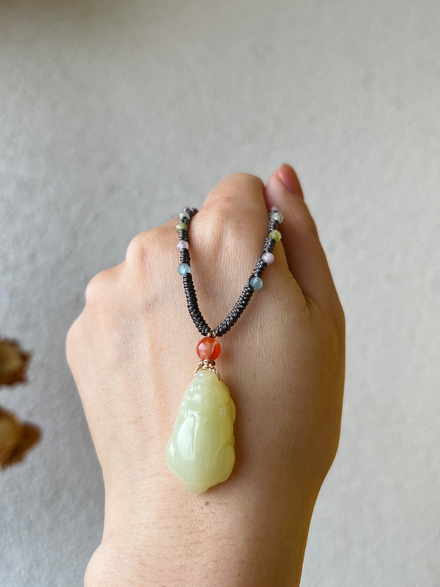 Handmade Necklace with a Carved Yellow Hetian Jade Pixiu