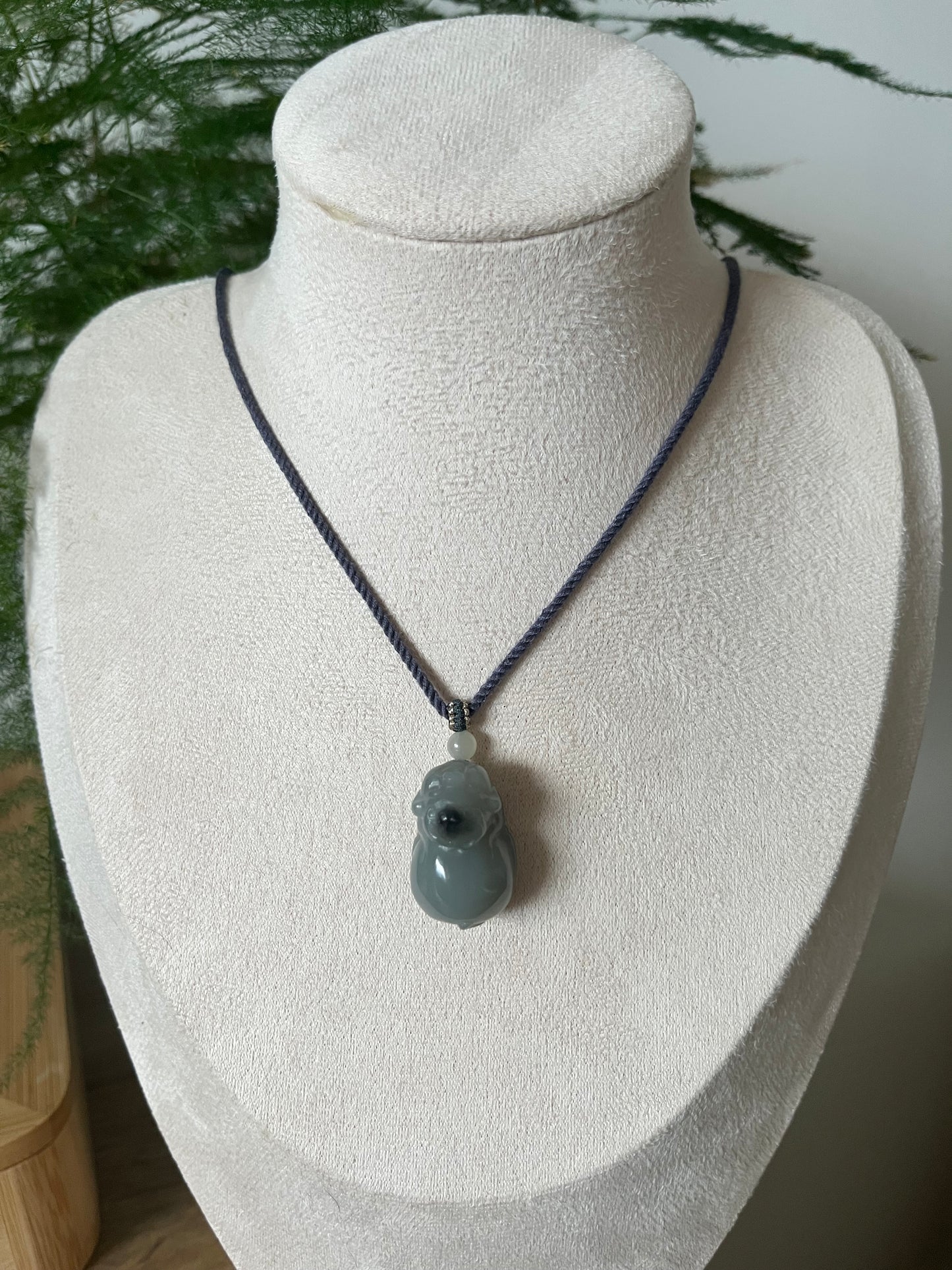 Hand Carved Gray Qinghua Hetian Jade Pig Pendant | 和田青花小猪