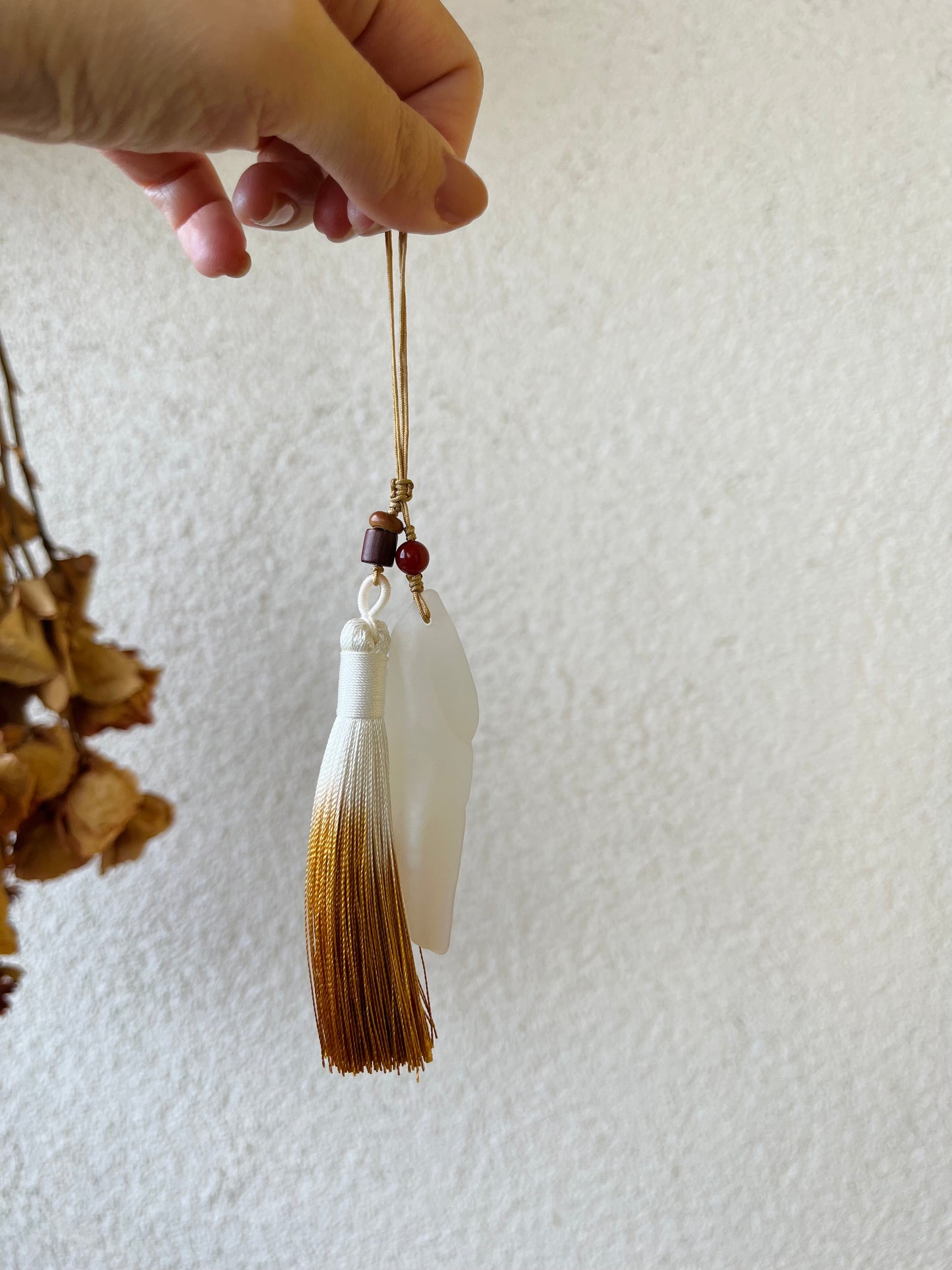 Handmade Bag Charm with a White Hetian Jade Pendant, 和田白玉包挂
