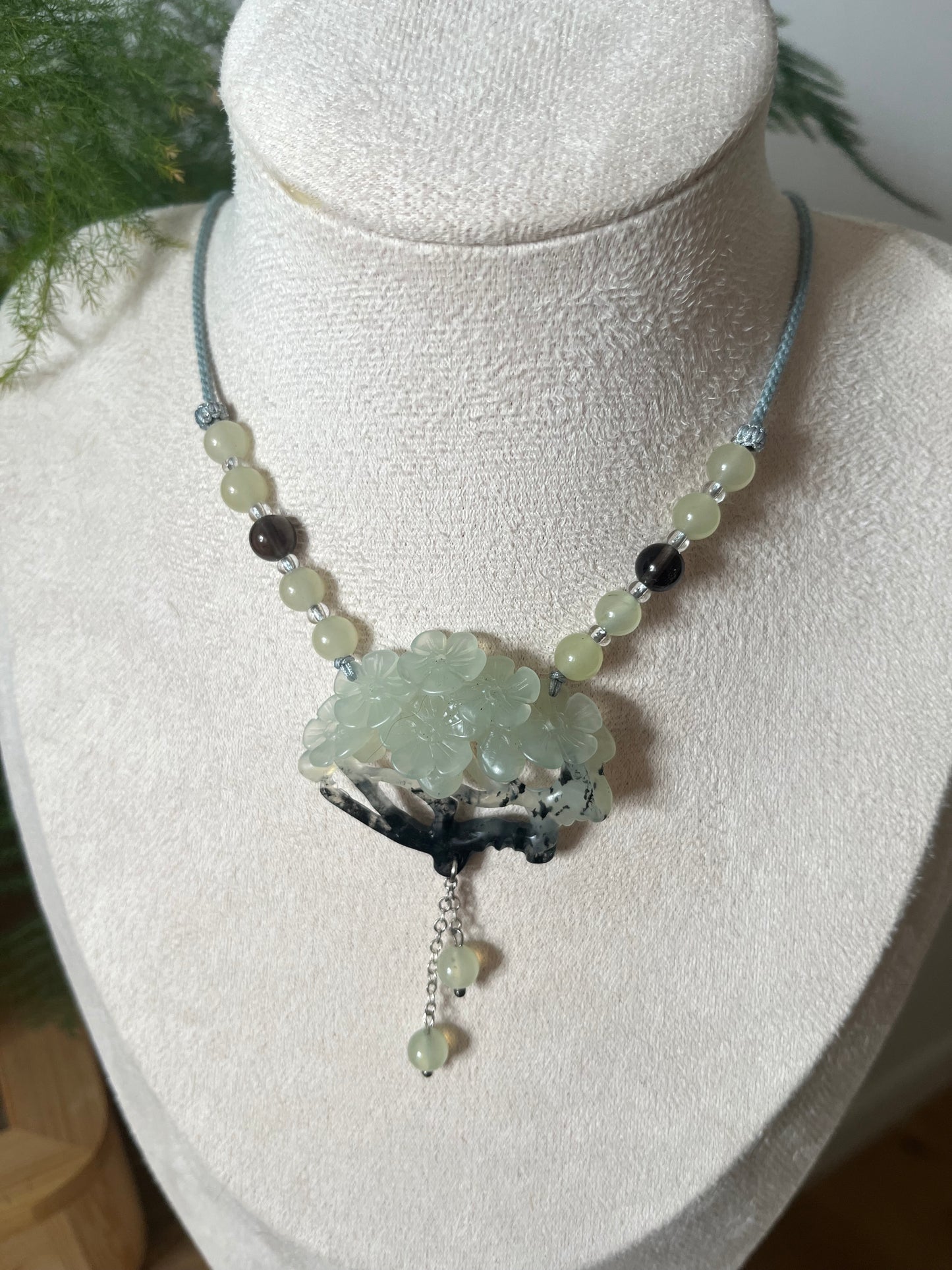 Hand Carved Xiu Jade Plum Blossom
