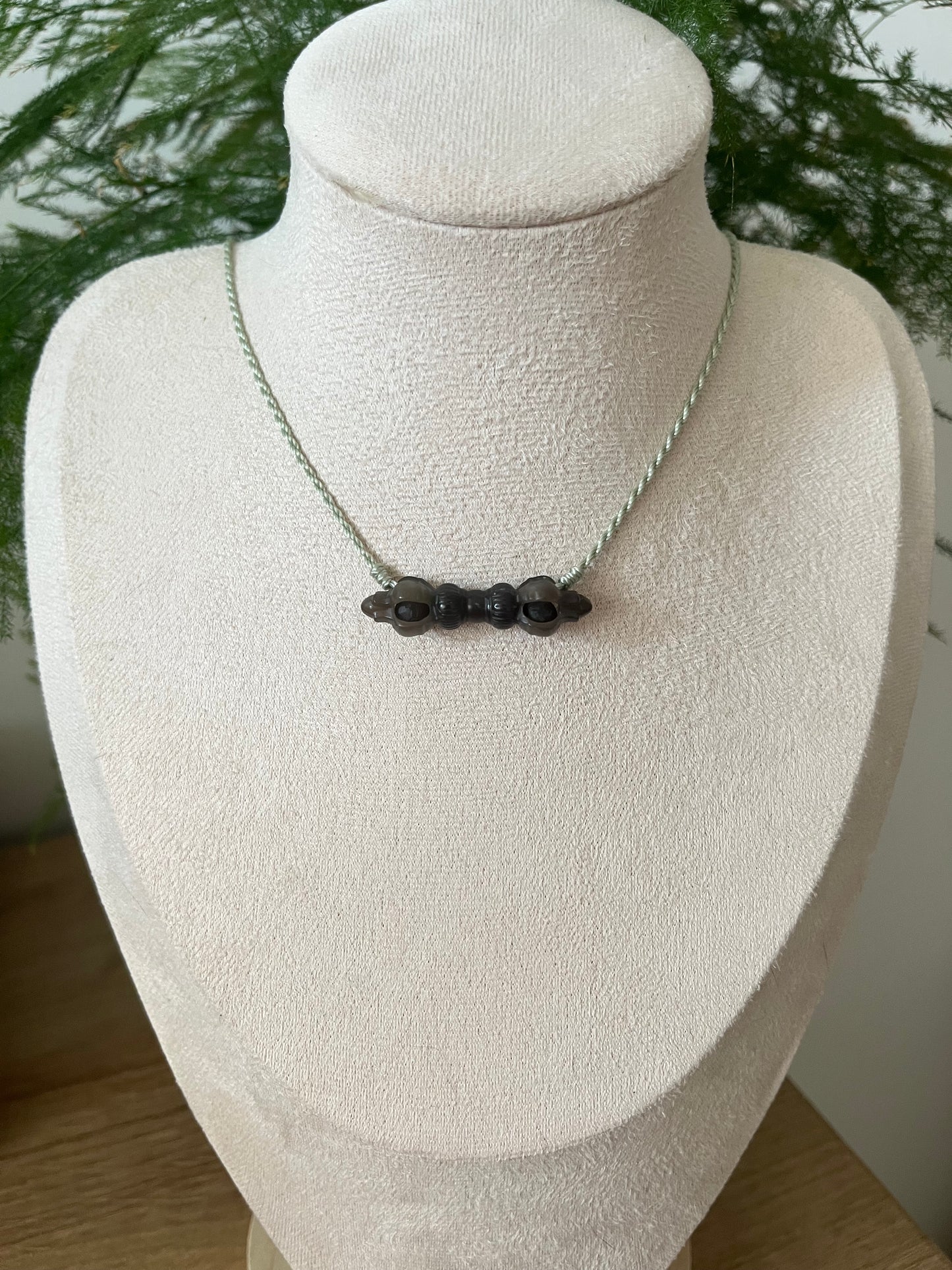 Small Dark Grayish Purple Hetian Jade Vajra Necklace | 和田浓烟紫小金刚杵锁骨链