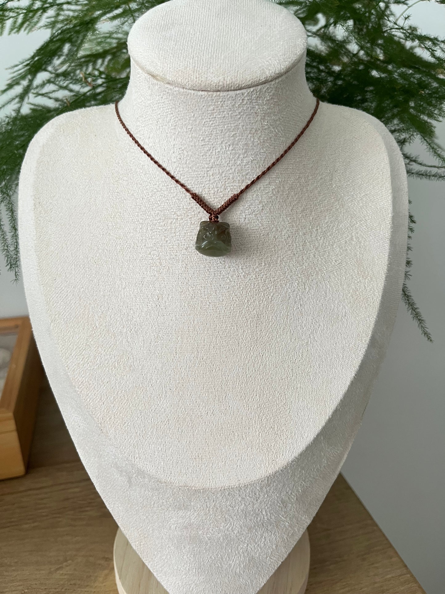 Cute Blue and Brown Hetian Jade Lion Dance Head Necklace