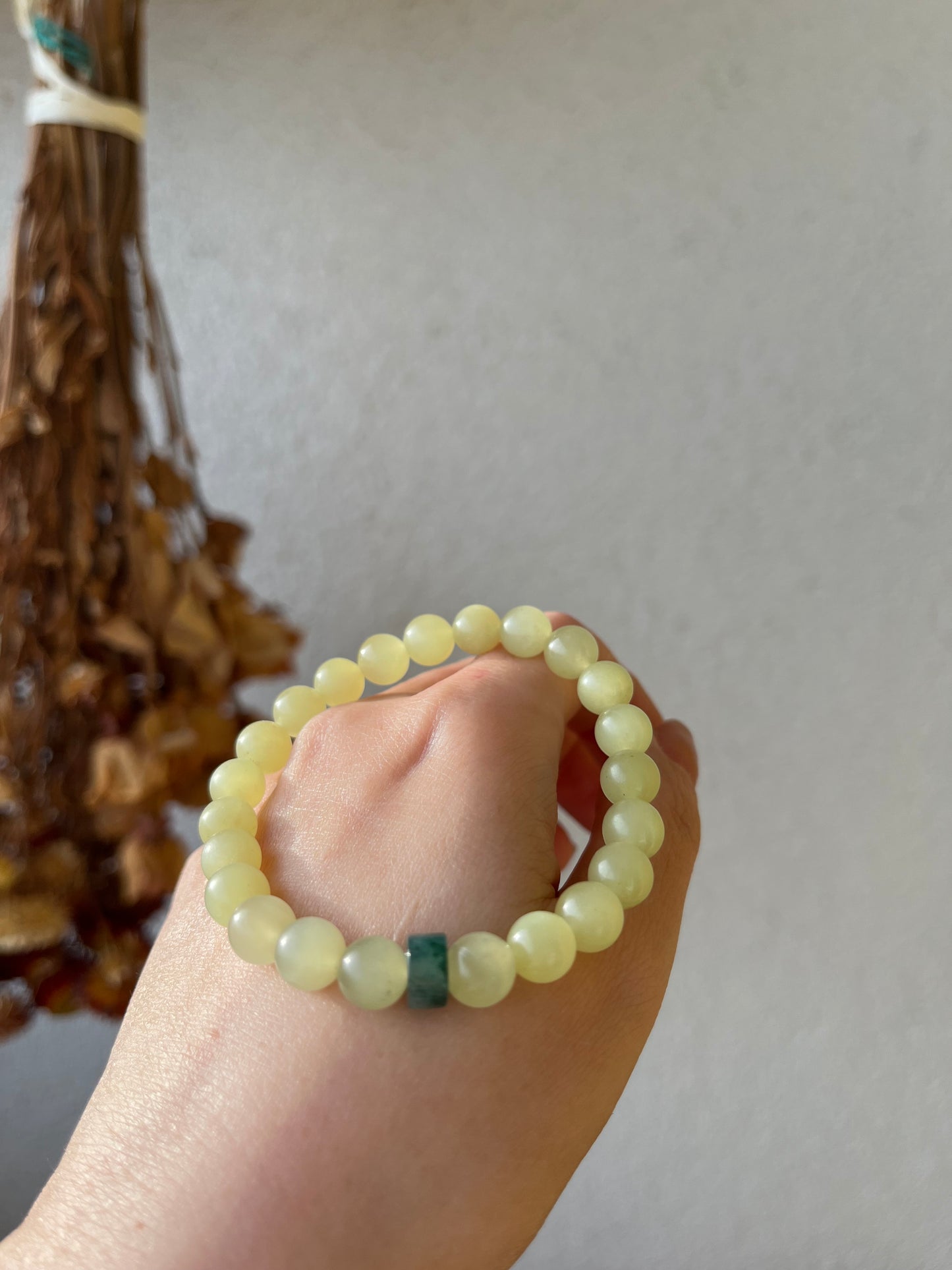 Natural Yellow Hetian Jade Bracelet with 8mm Beads, 和田黄玉手串