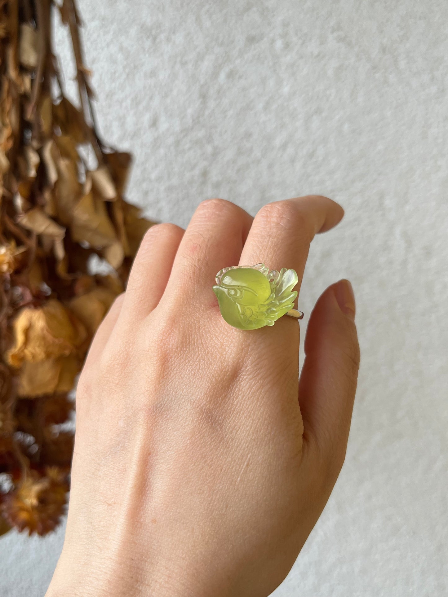 Hand Carved Xiu Jade Magpie Rings