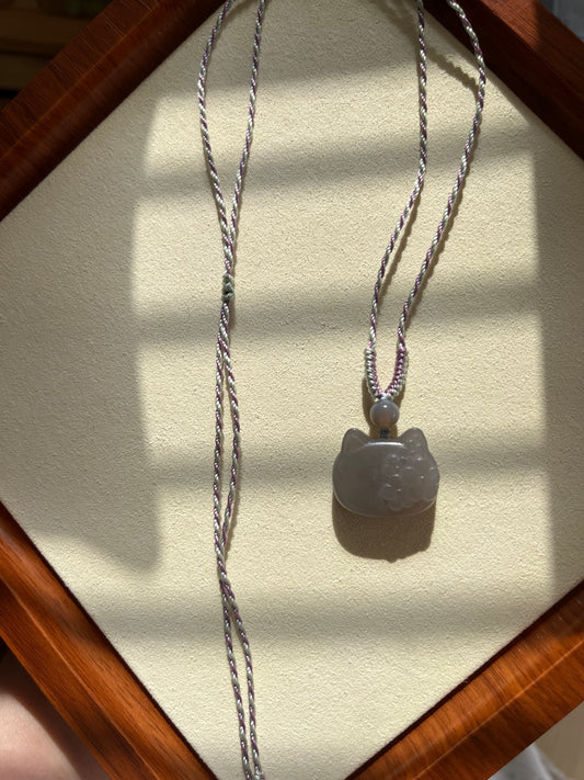 Smoky Purple Hetian Jade Cat Necklace