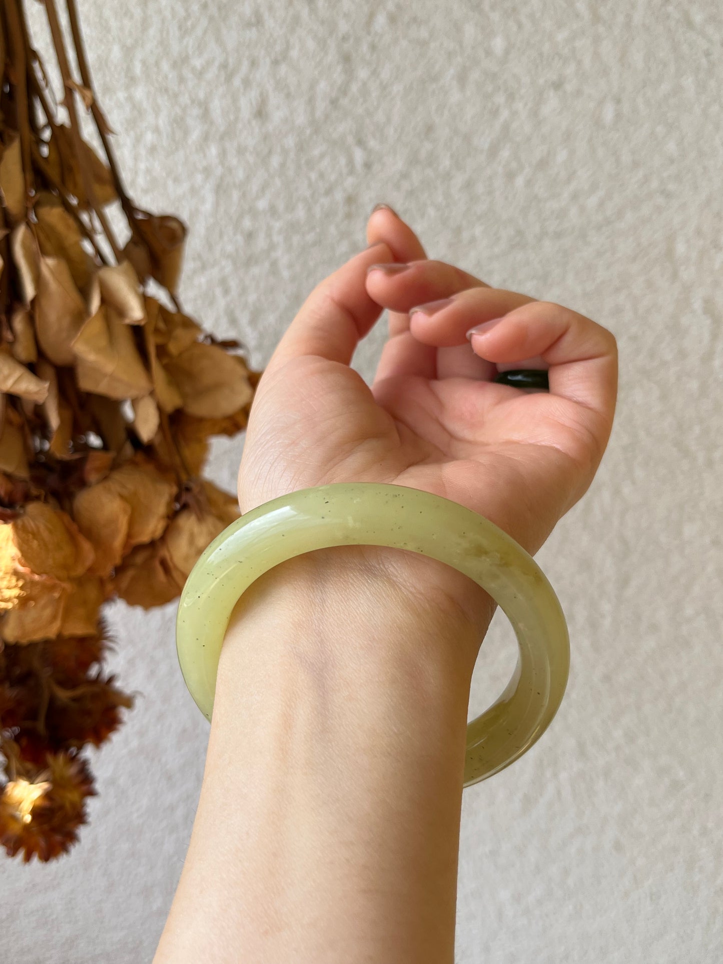 Yellow Hetian Jade Bangle 56mm | 新疆黄口带青花点手镯