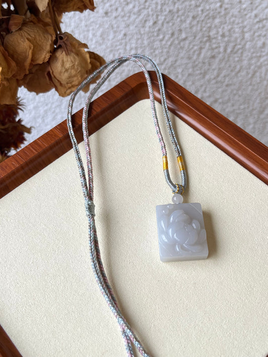 Hand Carved Light Purple Hetian Jade Lotus Pendant