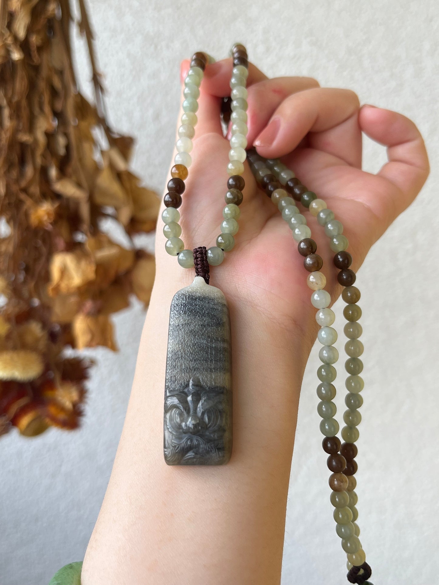 Qinghua Hetian Jade Beast Face Set | 和田青花兽面套链