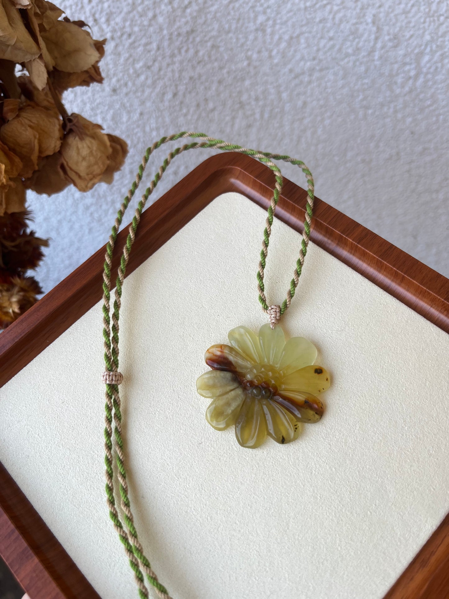 Hand Carved Xiu Jade Magnolia, Daisy