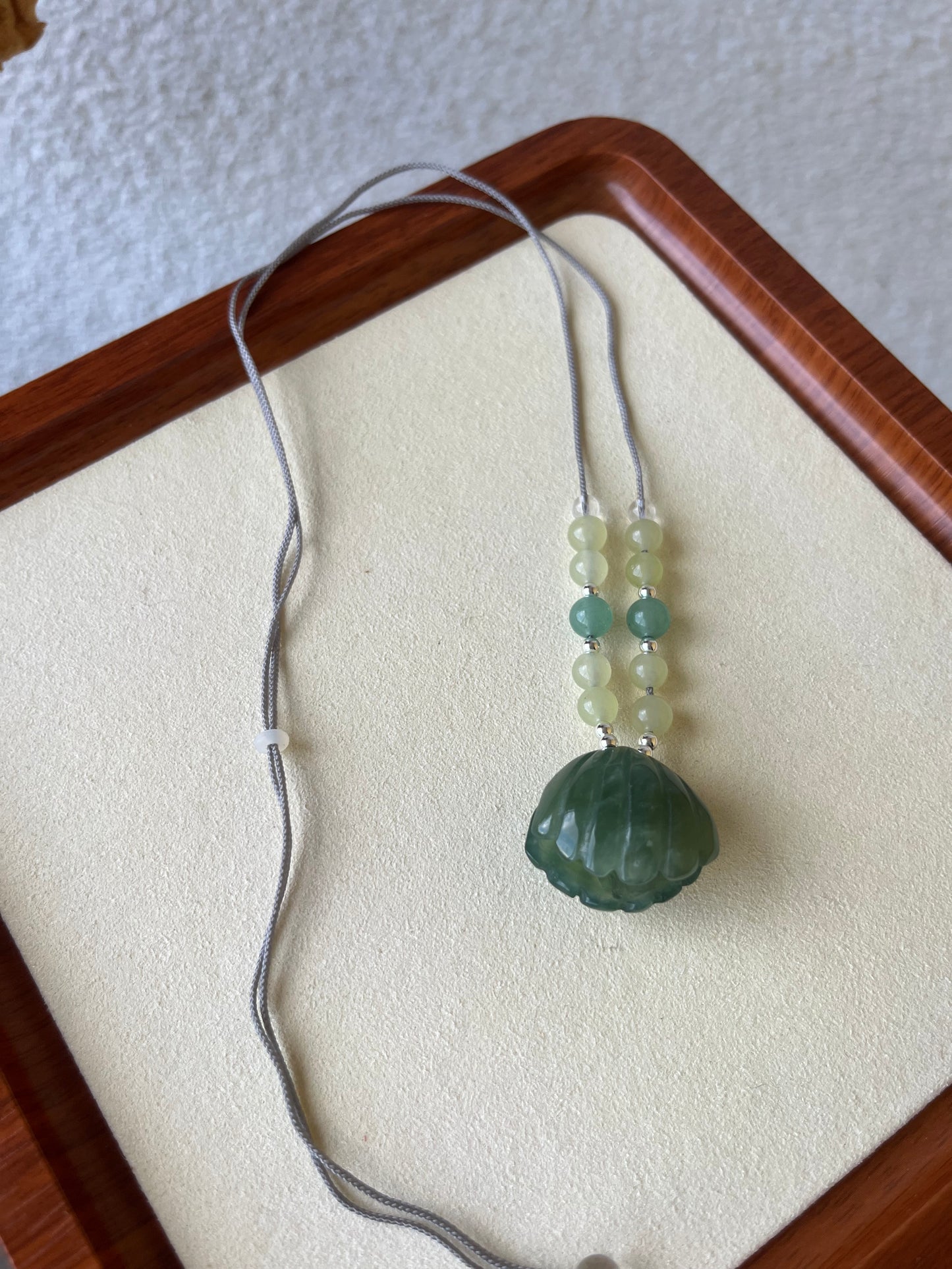 Hand Carved Blue Xiu Jade Shell with Pearl Pendant
