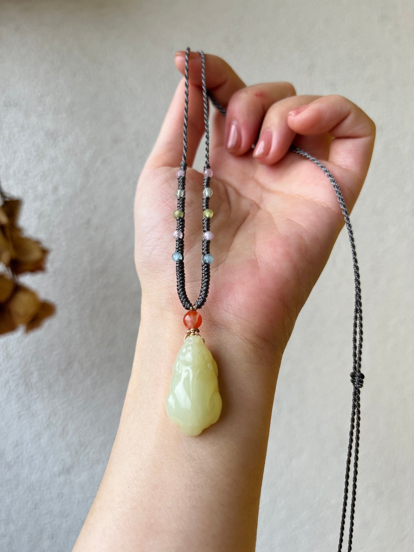 Handmade Necklace with a Carved Yellow Hetian Jade Pixiu