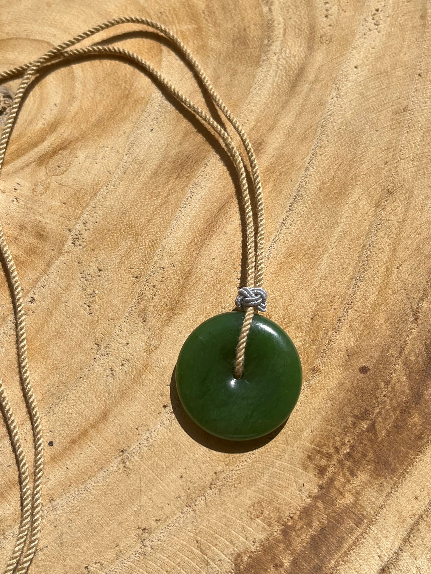 Green Hetian Jade Peace Buckle (Ping An Kou) Necklace, 碧玉平安扣