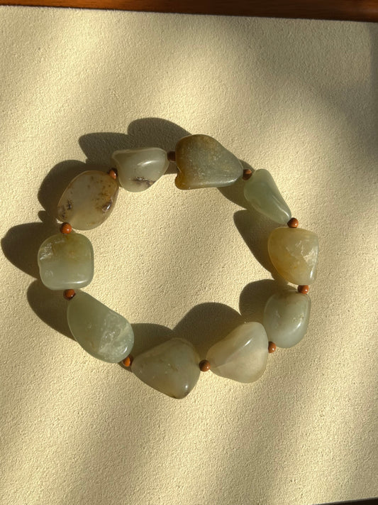 Hetian Jade Unshaped Small Natural Pebble Bracelet | 和田小籽手串