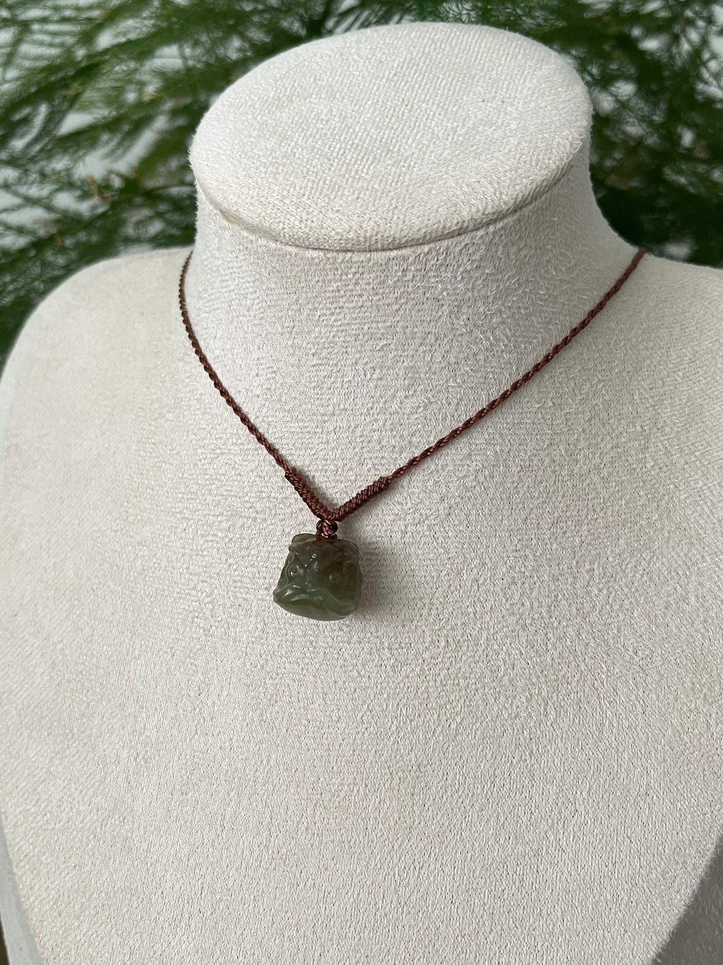 Cute Blue and Brown Hetian Jade Lion Dance Head Necklace