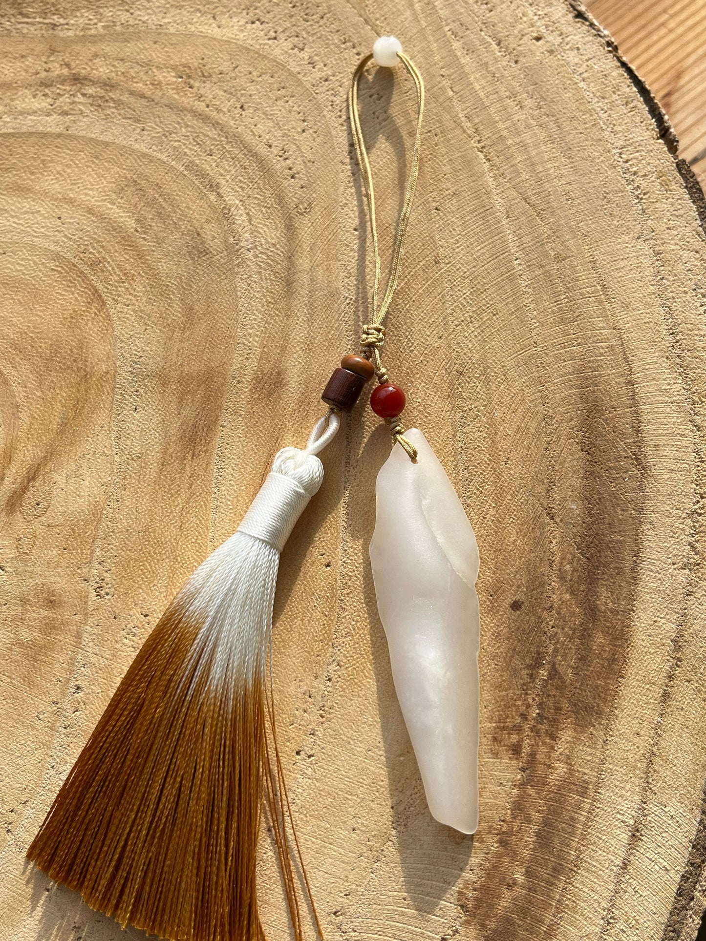 Handmade Bag Charm with a White Hetian Jade Pendant, 和田白玉包挂