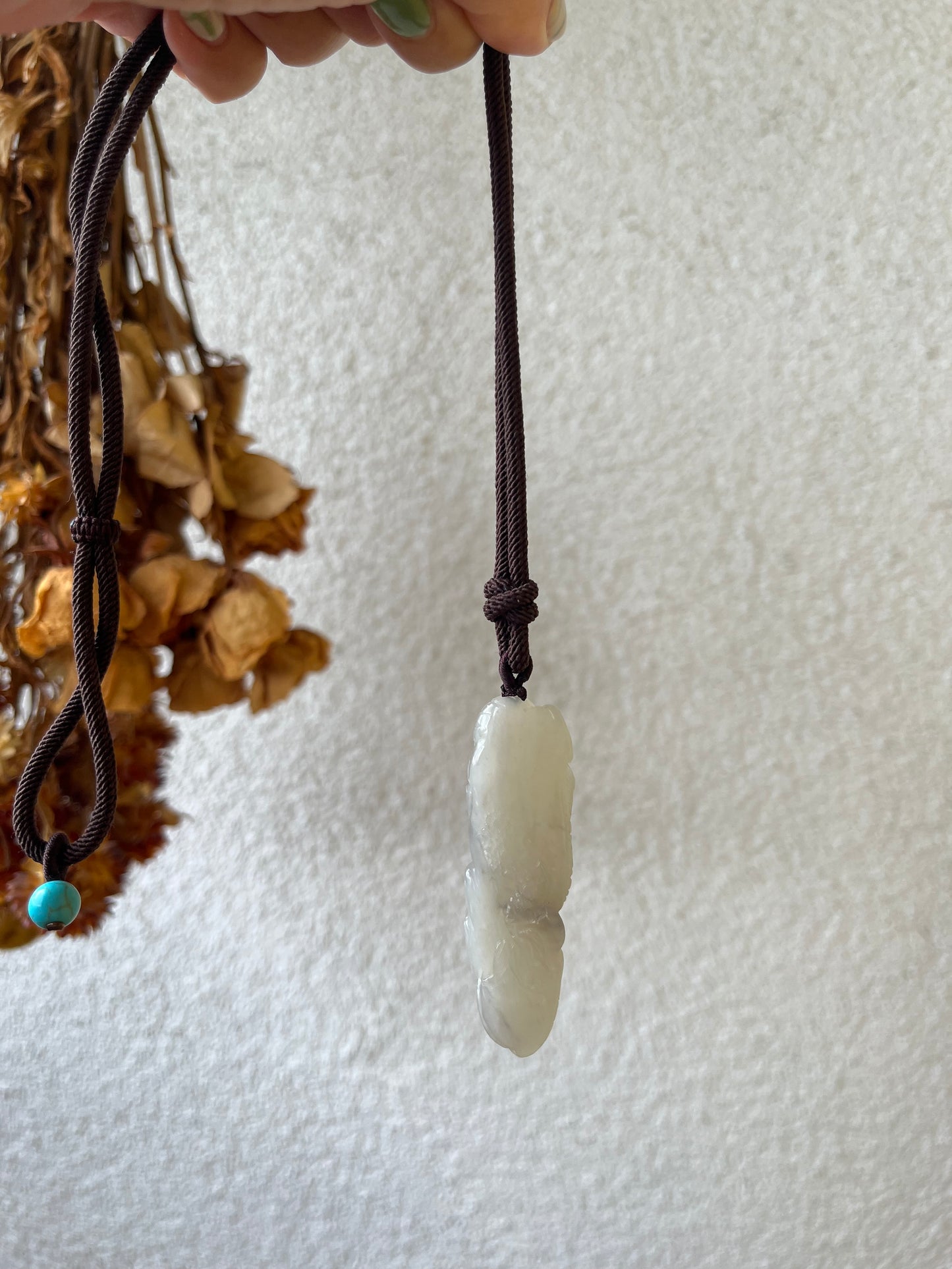Hand Carved Icy Gray Hetian Jade Dragon Pendant | 手雕和田玉龙牌