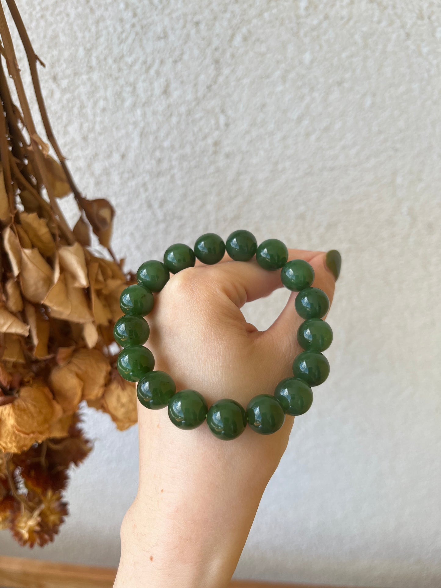 Green Hetian Jade Bracelet 12mm