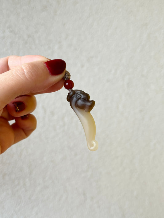 Hand Carved Brown Hetian Jade Chinese Dragon Pendant, 手雕和田糖玉小龙