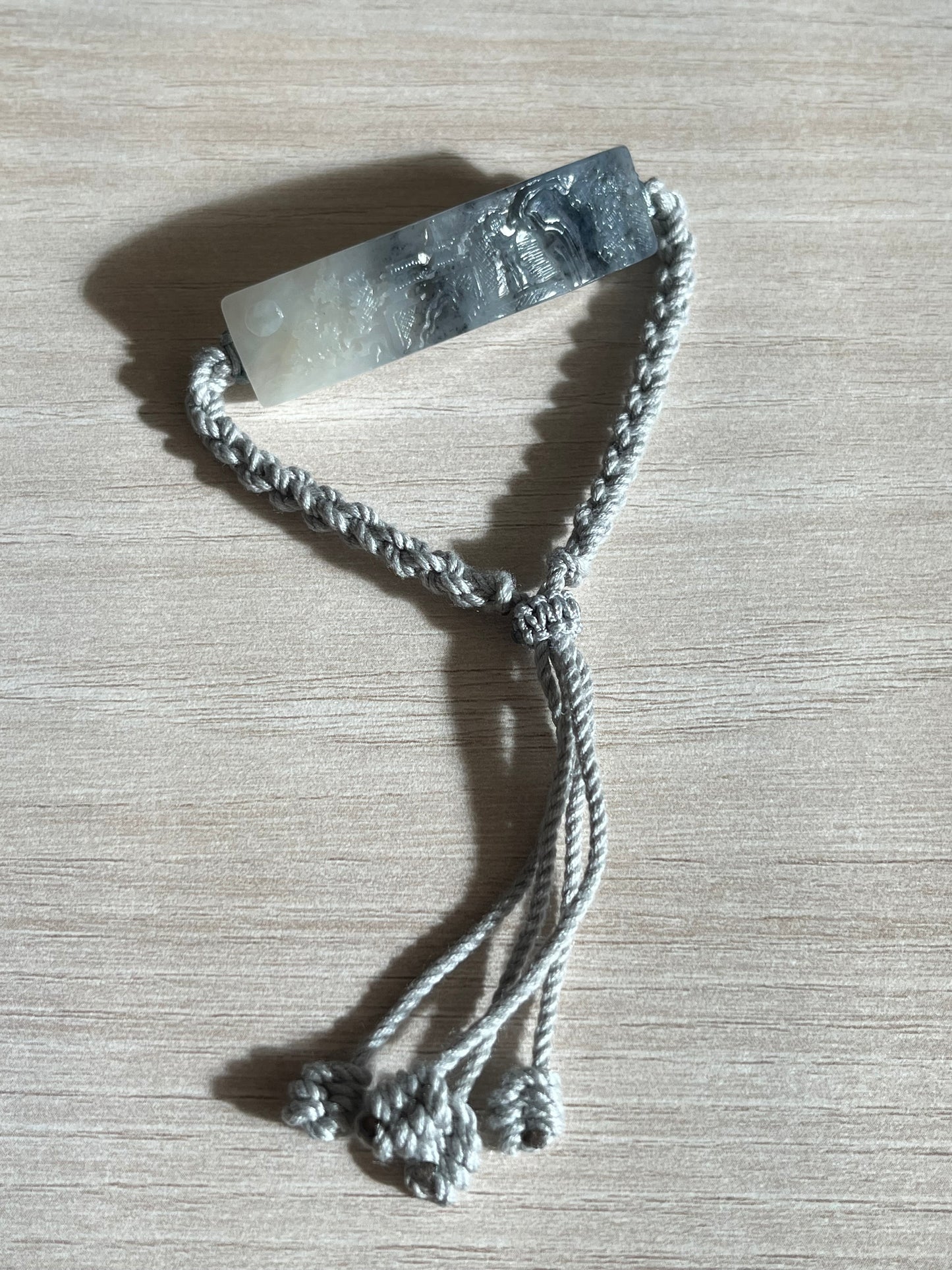 Bracelet Crafted from a Hand Carved Gray Hetian Jade Landscape Pendant | 手雕和田青花意境山水手牌