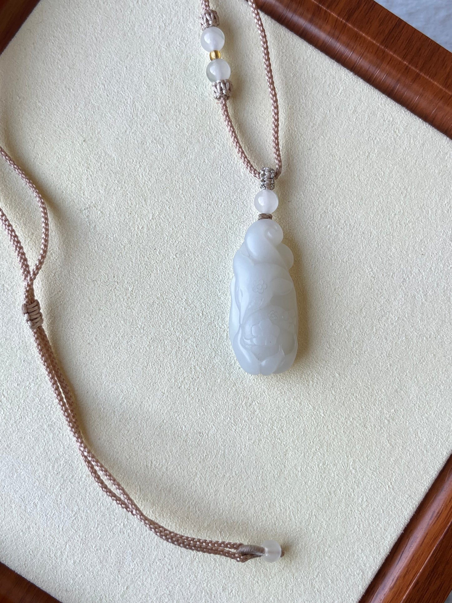 Hand Carved Light Purple Hetian Jade Nine-tailed Fox Pendant