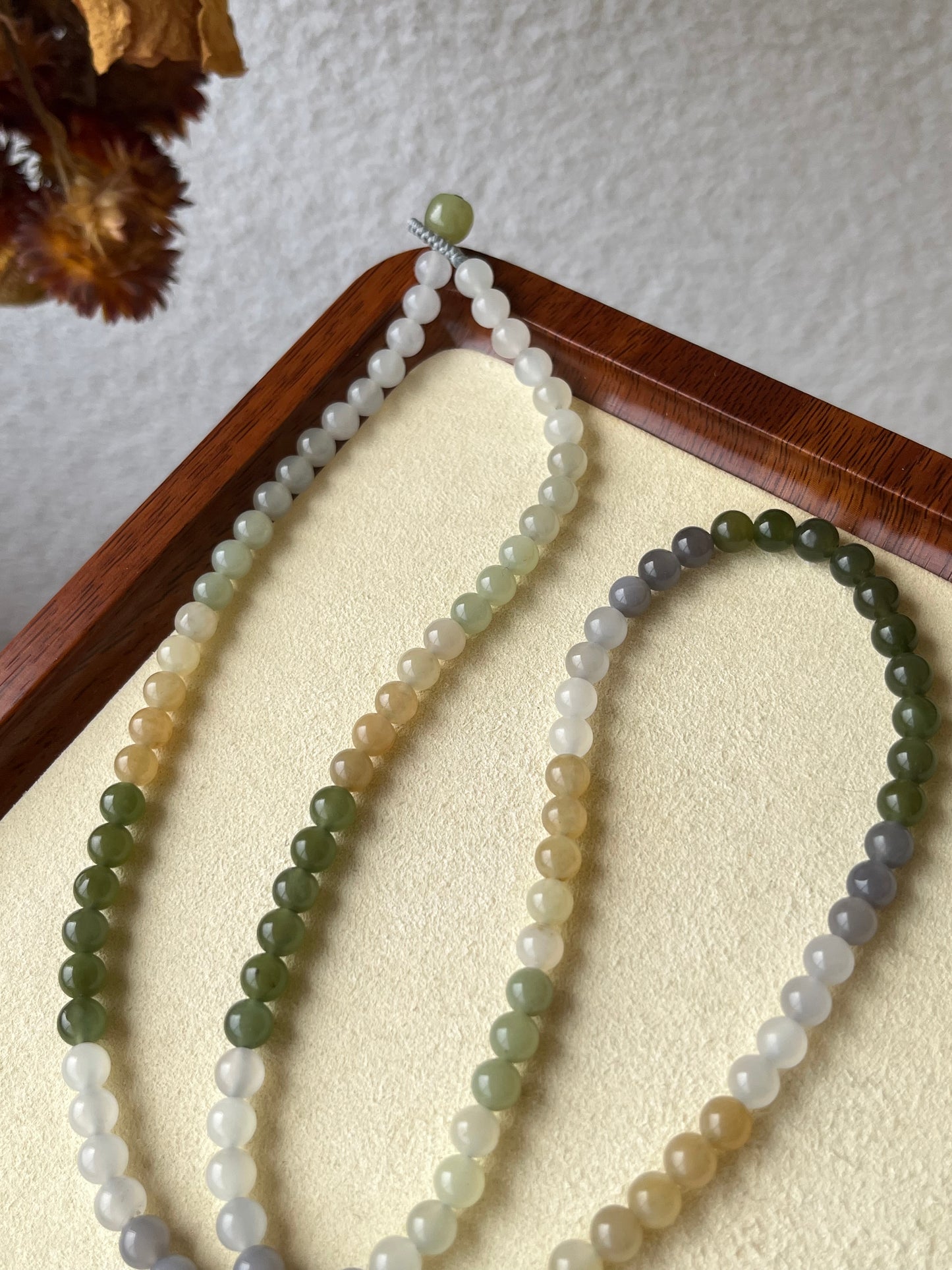 60cm Necklace with Multicolor Hetian Jade 6mm Beads | 和田多宝108项链