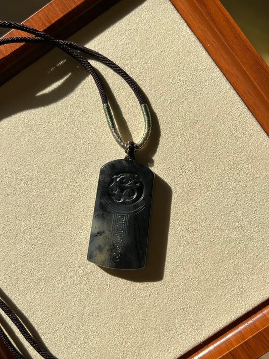 Xiu Jade Dragon Pendant | 岫玉水墨龙牌