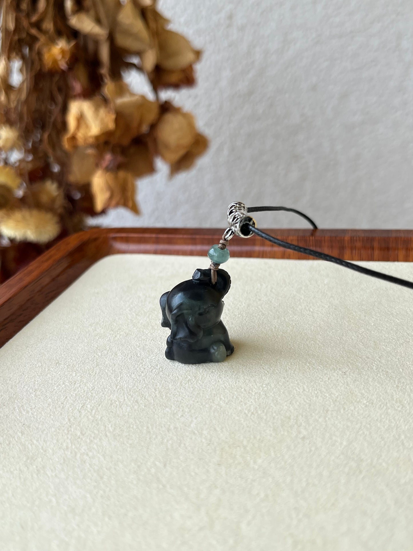 Cute Black Hetian Jade (Qinghua) Elephant Necklace