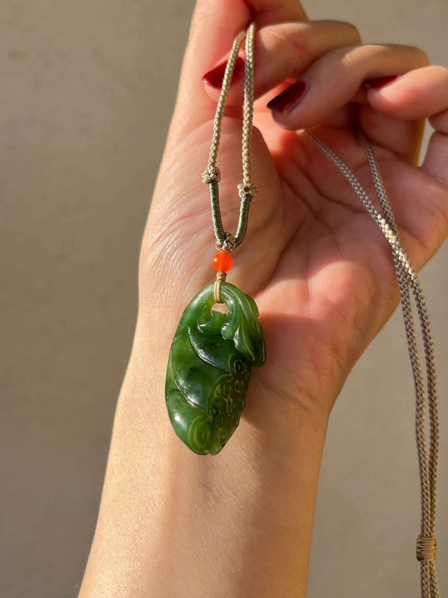 Hand Carved Green Hetian Jade Lotus Pod Pendant,  手雕碧玉如意莲蓬