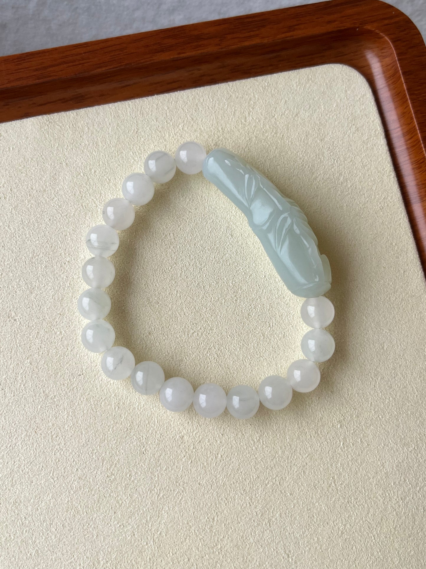 Hand Carved Bluish White Hetian Jade Bamboo Bracelet
