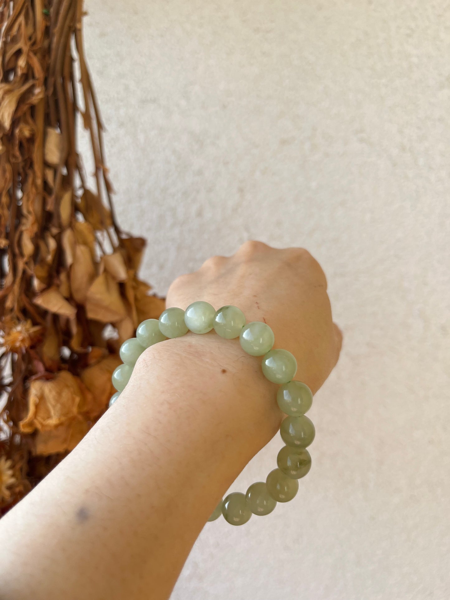 10mm Qingshui Hetian Jade Beaded Bracelet