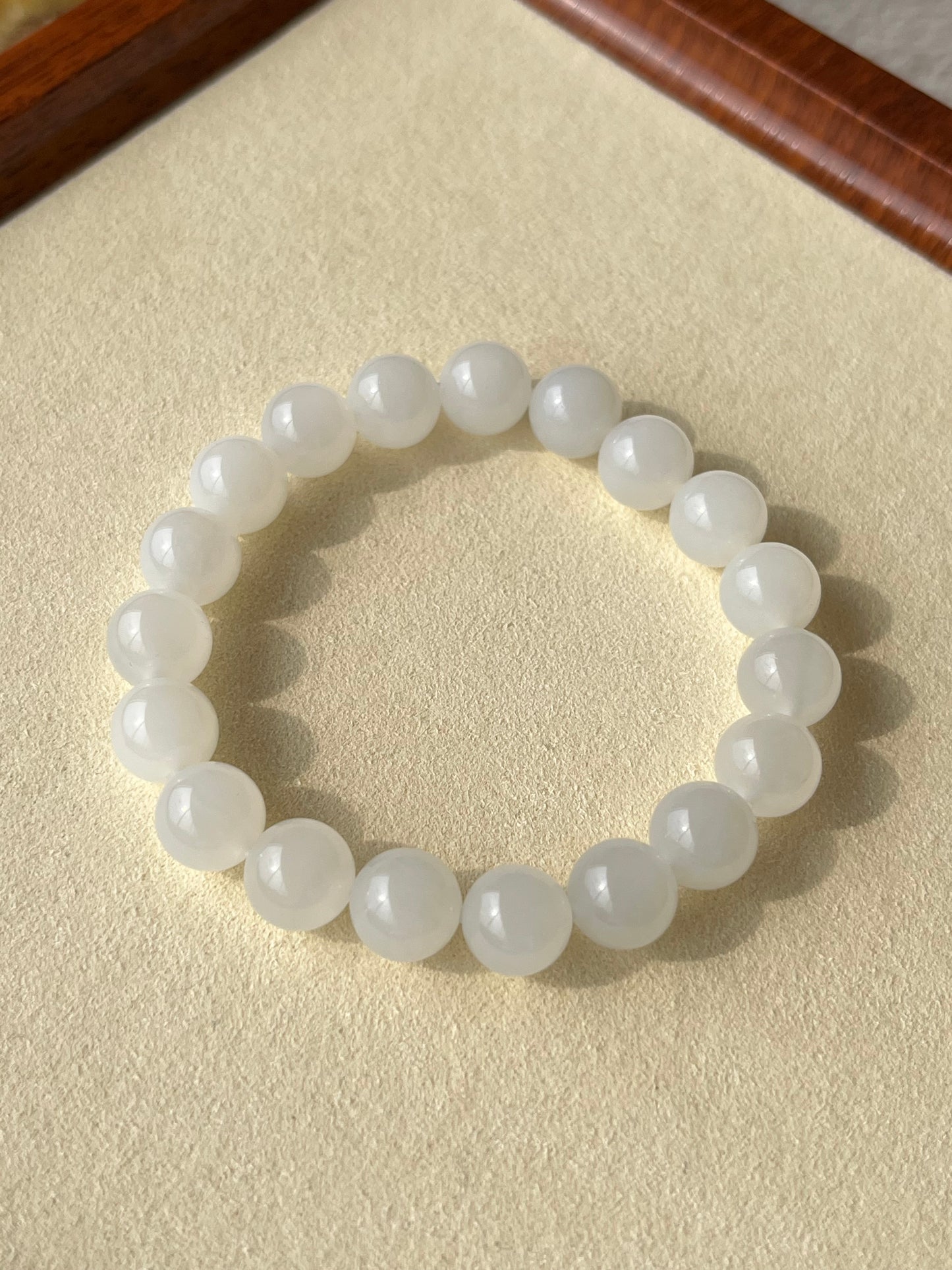 White Hetian Jade Beaded Bracelet 10mm | 青海和田白玉手串