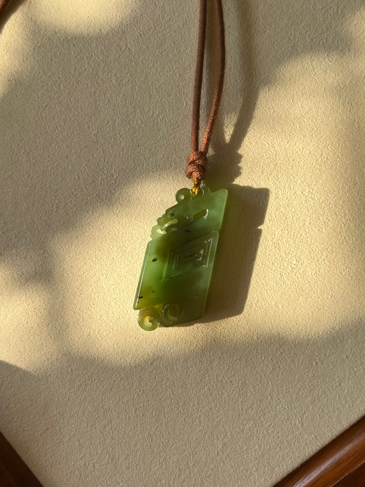 Hand Carved Green Hetian Jade Ancient Style Dragon Pendant | 和田碧玉仿古龙牌