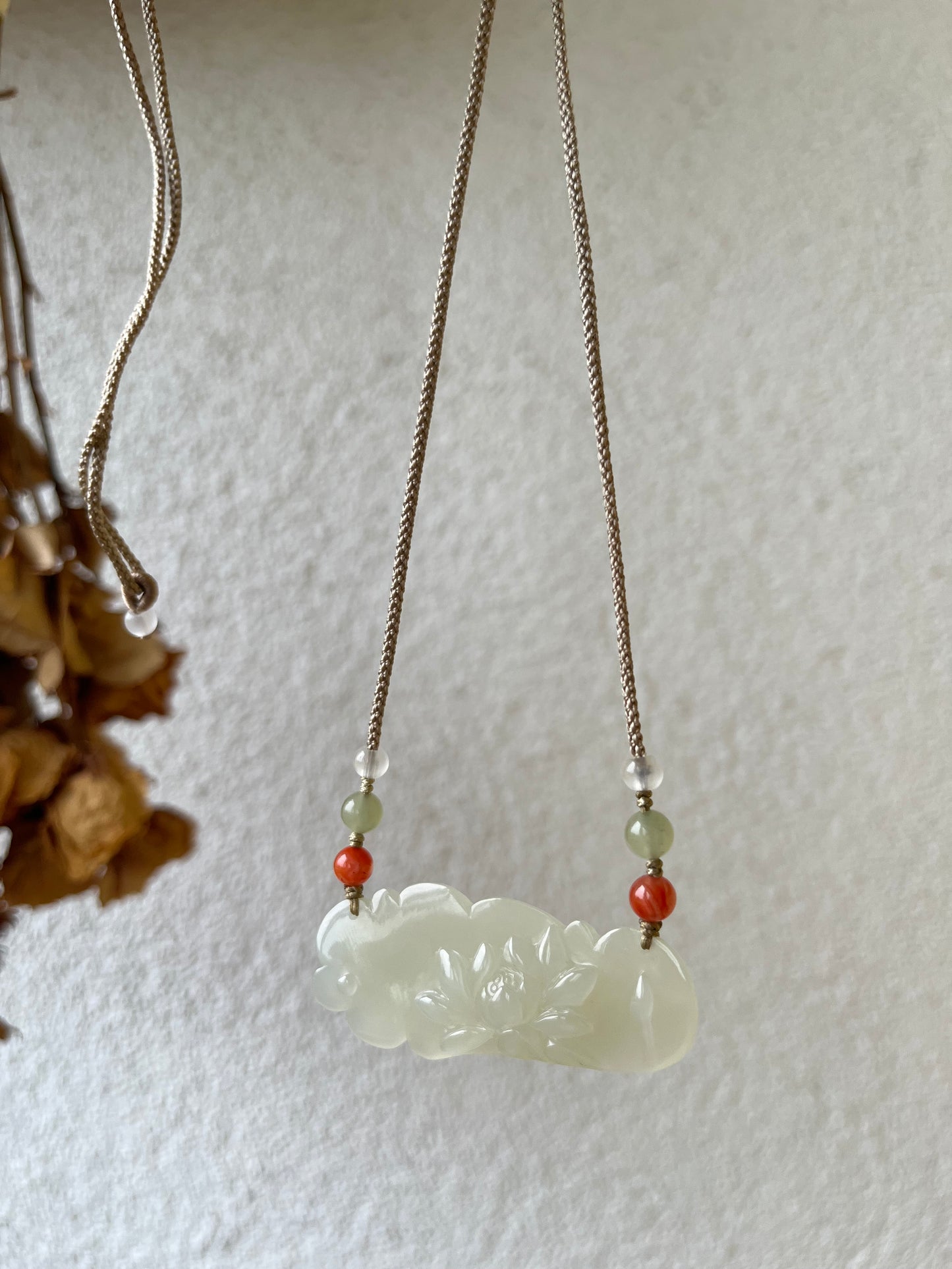 Hand Carved Icy White Hetian Jade Lotus Pendant
