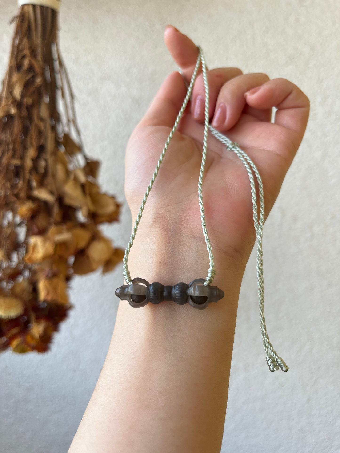 Small Dark Grayish Purple Hetian Jade Vajra Necklace | 和田浓烟紫小金刚杵锁骨链