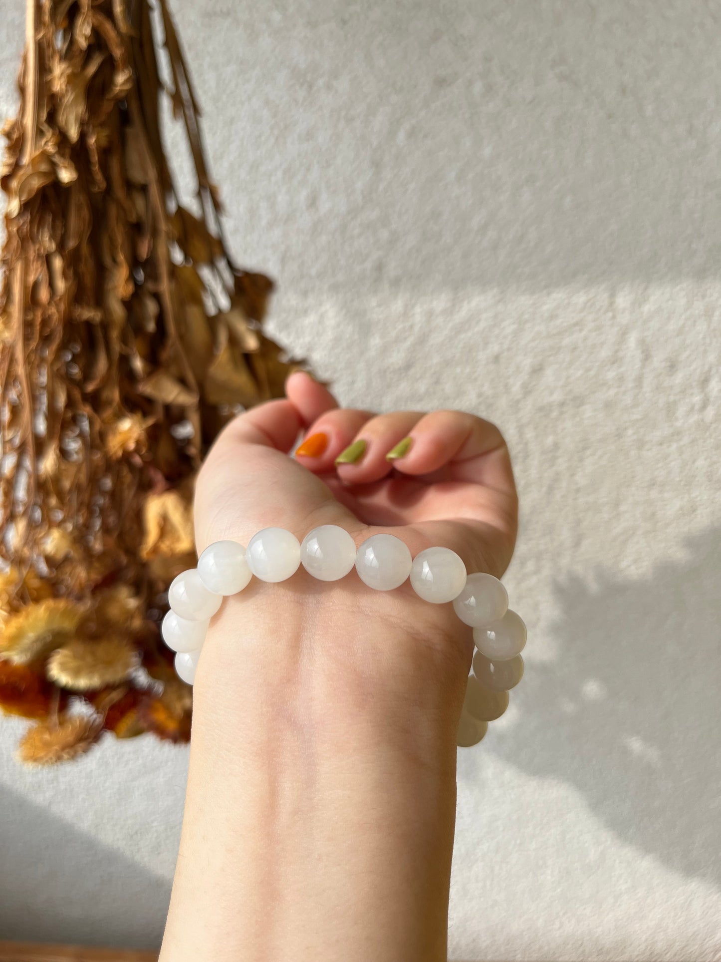 White Hetian Jade Beaded Bracelet 10mm | 青海和田白玉手串