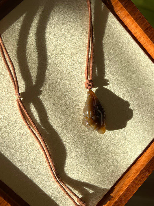 Hand Carved Brown Hetian Jade Beast Face Pendant