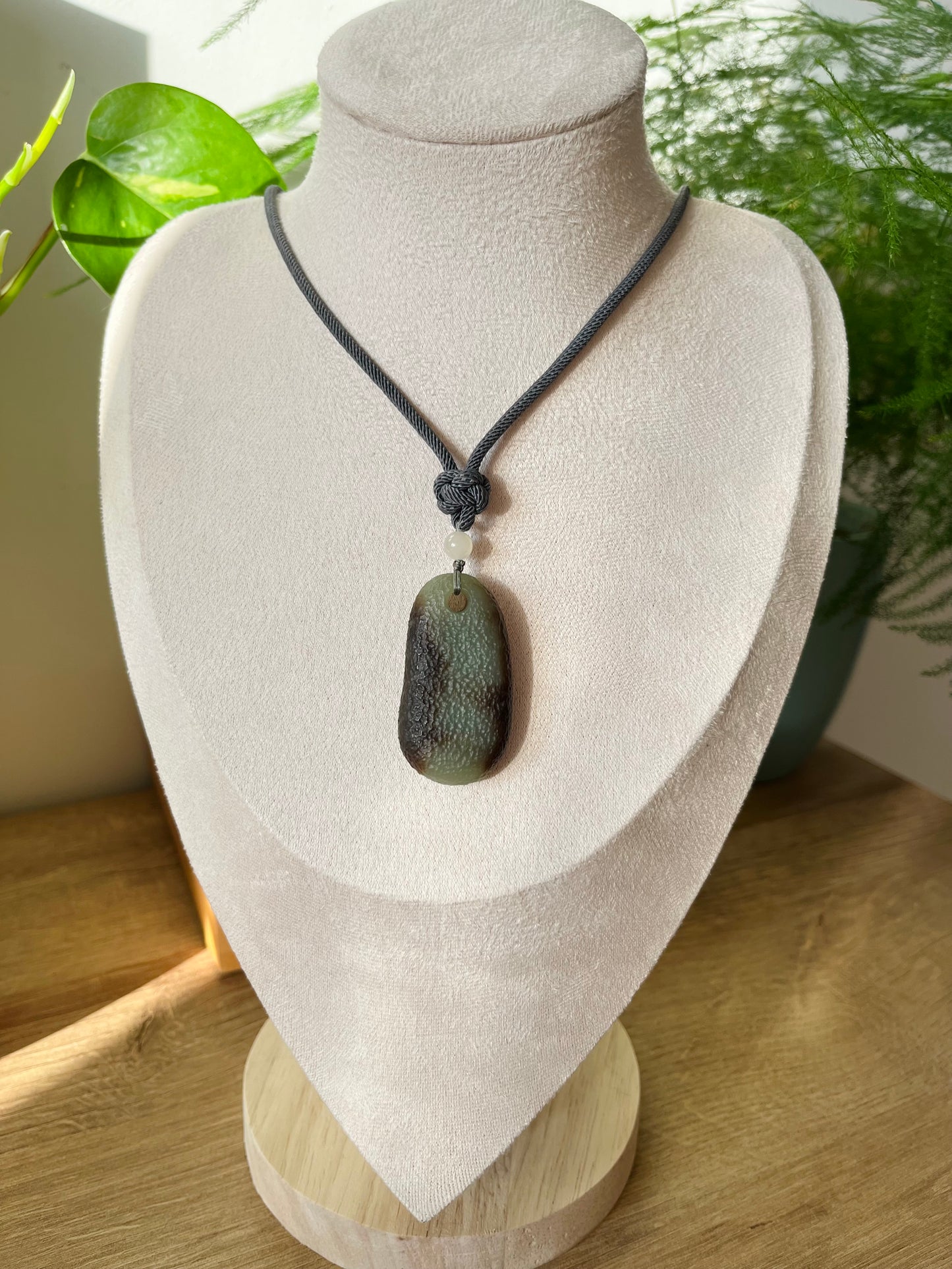 Antique-style Brown and Blue Hetian Jade Flat Pendant, 和田戈壁料古风无事牌