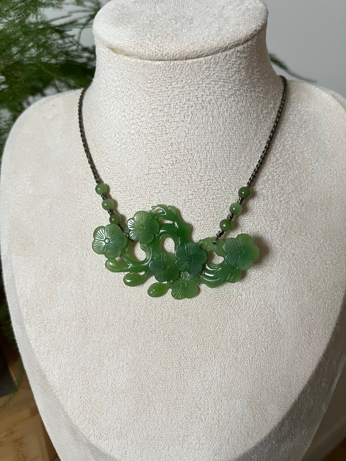 Hand Carved Green Hetian Jade Plum Blossom Pendant  | 手雕和田碧玉梅花