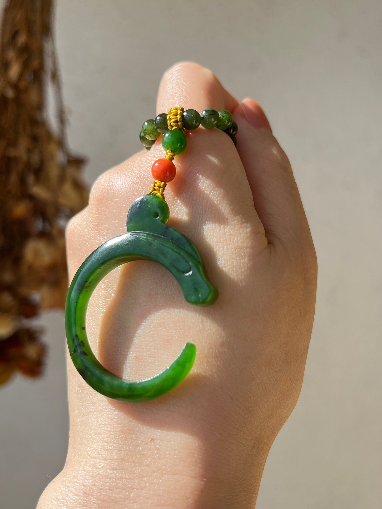 Red-skinned old mine Green Hetian Jade Pig Dragon Set, 红皮老矿俄碧玉猪龙套链