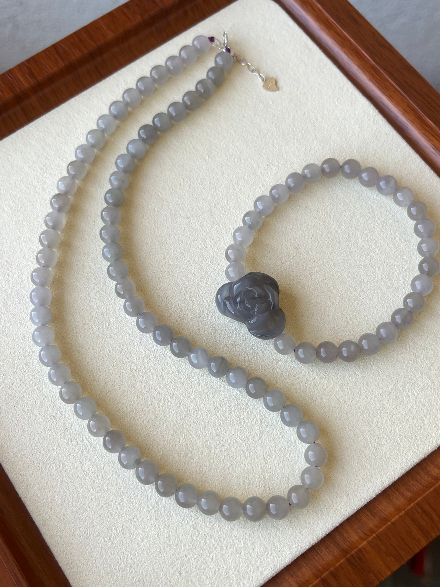 Smoky Purple Hetian Jade Bracelet and Choker Set | 和田烟紫套装