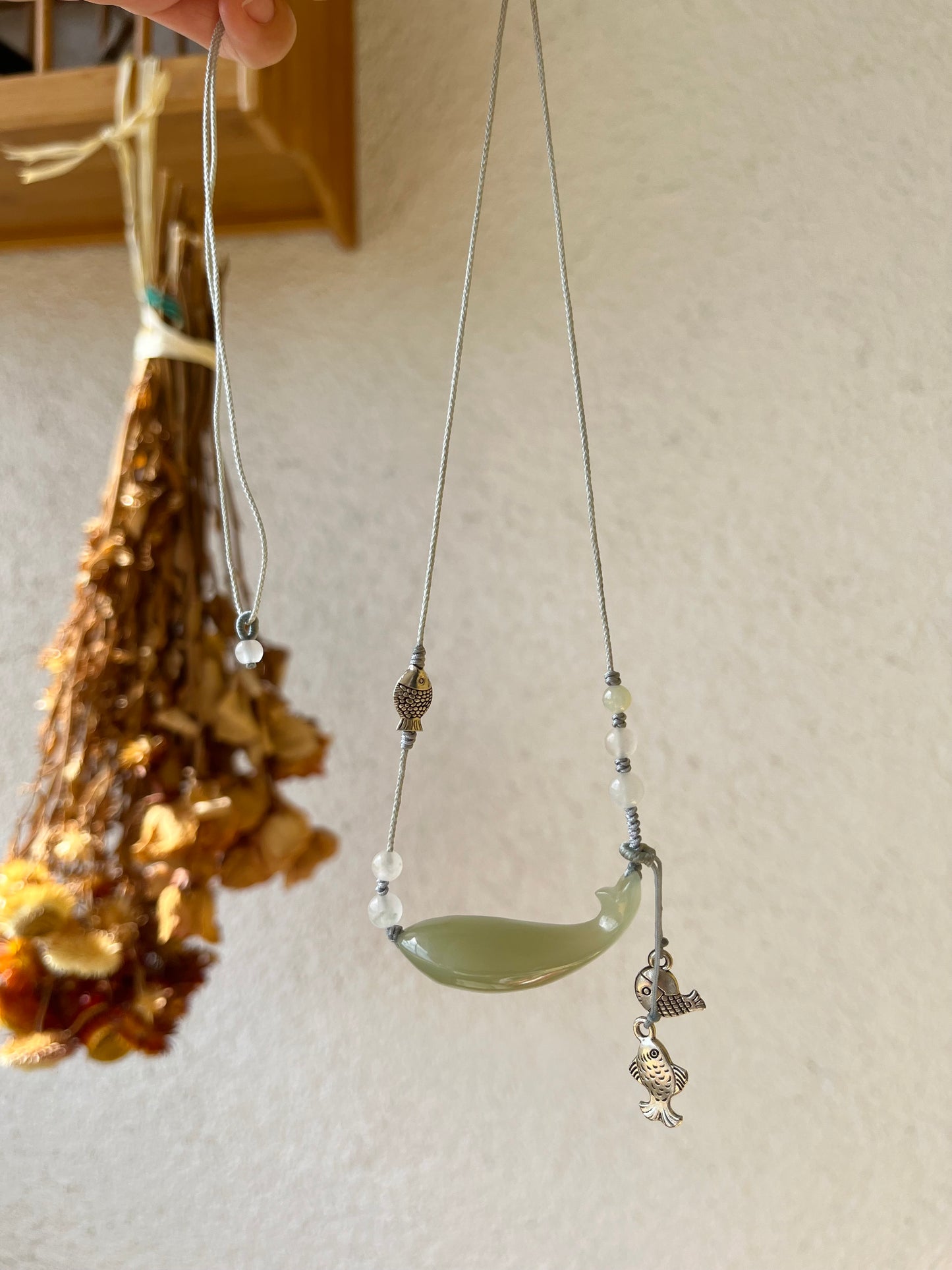 Designed Necklace Crafted from a Hand Carved Hetian Jade Fish Pendant, 设计款和田青海冰晴鱼项链