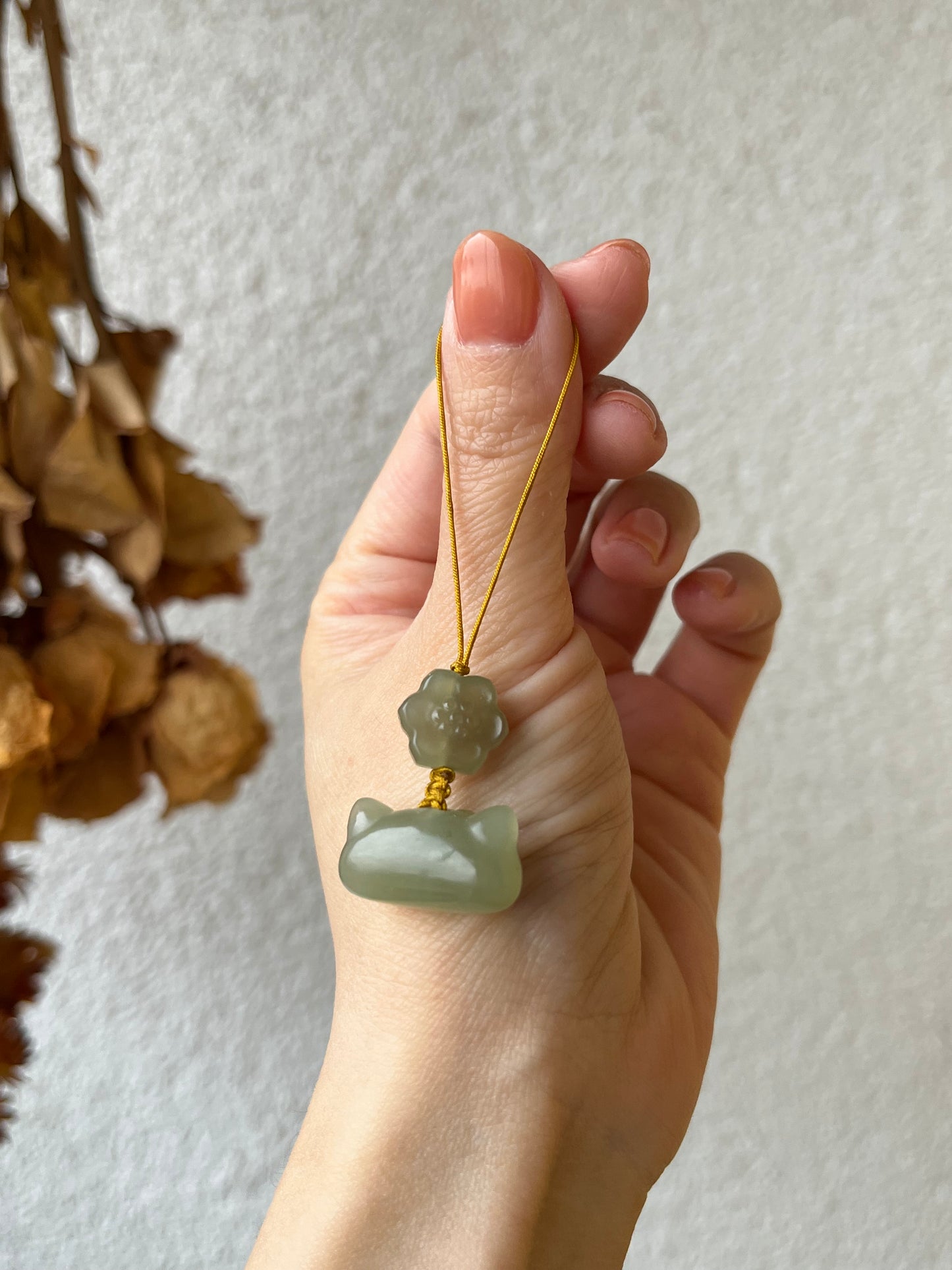 Hetian Jade Cat Phone Charm / Bag Charm | 和田玉小法棍猫手机链