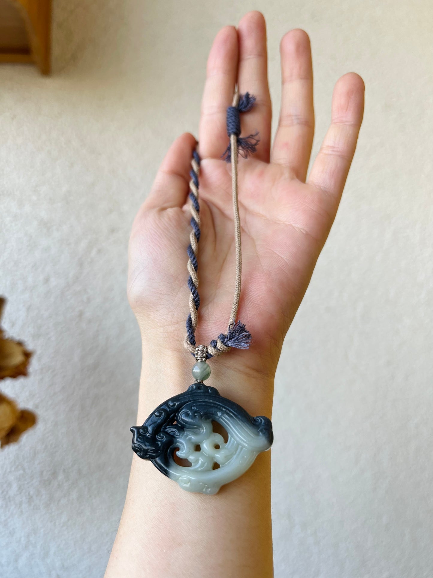 Hand Carved Qinghua Nephrite Chinese Chi Dragon Pendant, 俏色巧雕青花螭龙