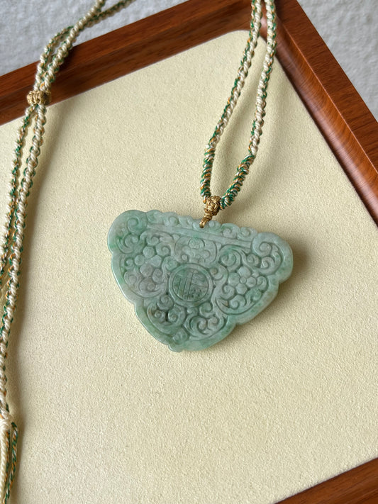 Hand Carved Jadeite Ruyi Blessing Lock | 手雕翡翠如意福锁