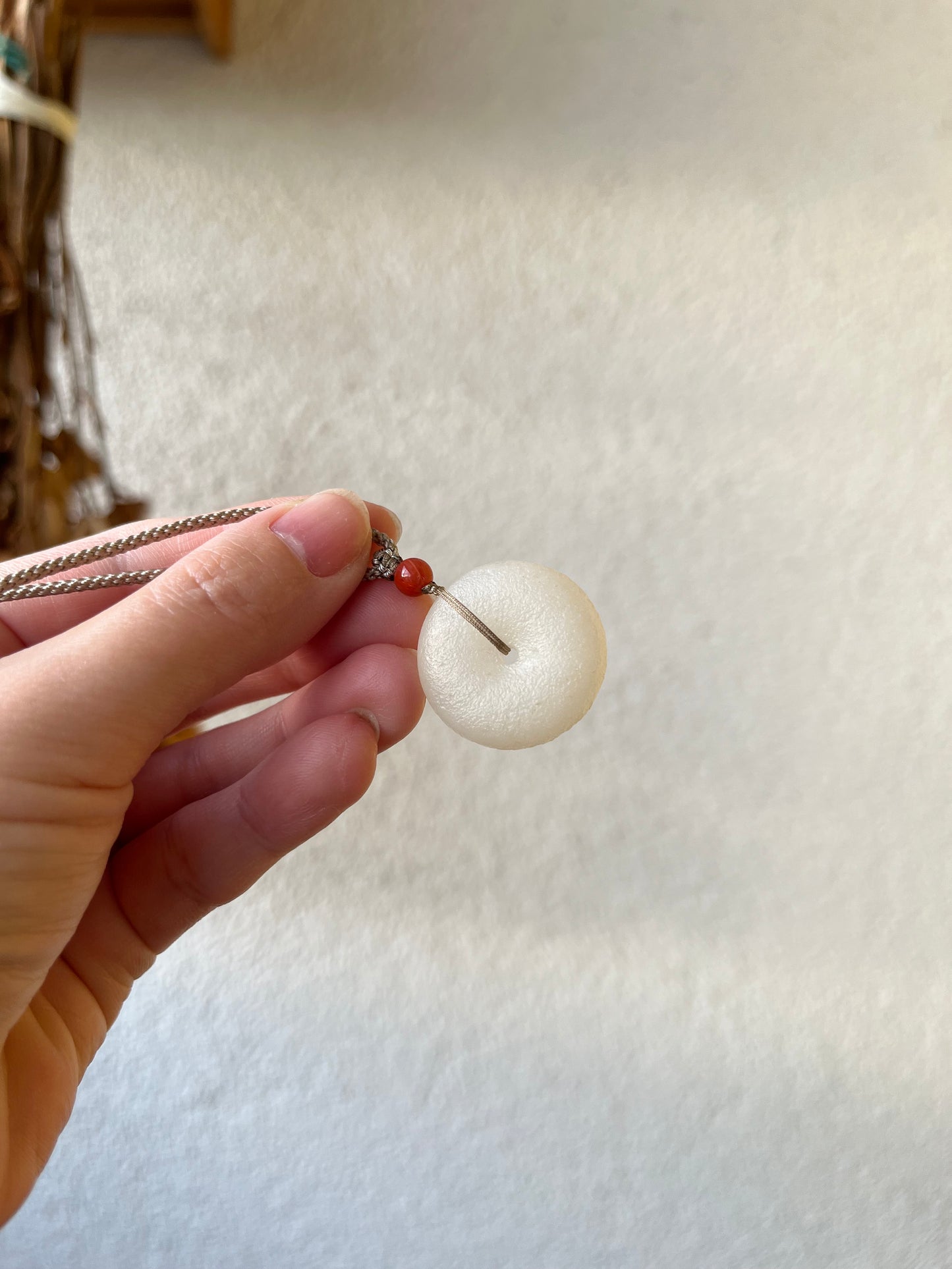 Hand Crafted Jade Safty Clasp Pendant, Jade PI Pendant, 手工和田小白玉平安扣